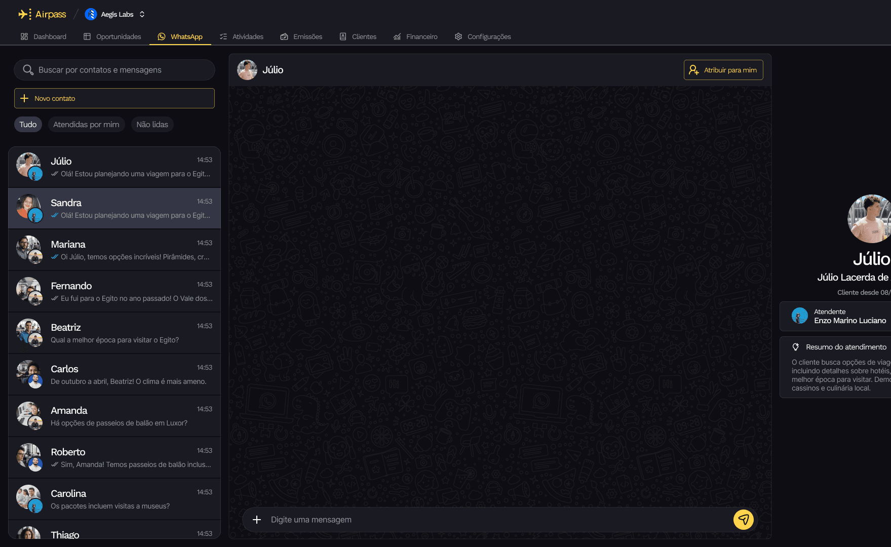 Atendimento através do WhatsApp